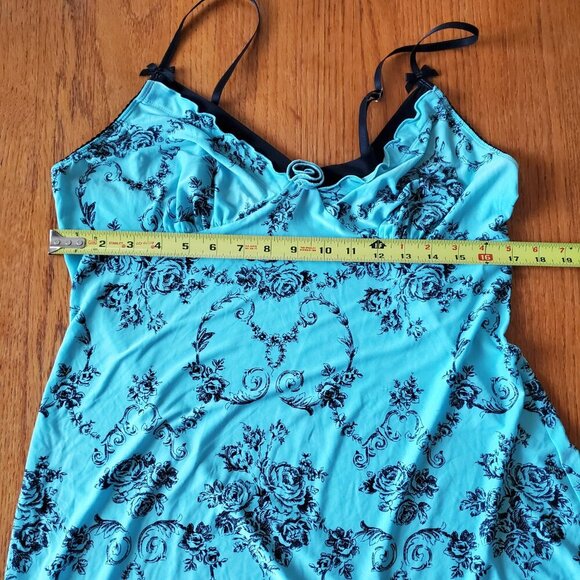 Linea Donatella Black Blue Floral Slip Night Gown V-neck Ruffled Hem Large - Picture 12 of 16